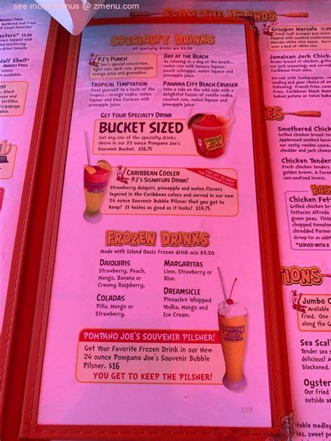 Menu at Pompano Joe's pub & bar, Panama City Beach