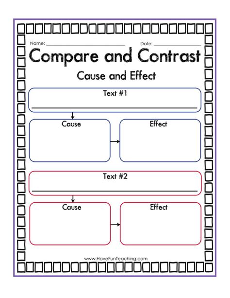 Compare and Contrast Cause and Effect Graphic Organizer Worksheet by Teach Simple