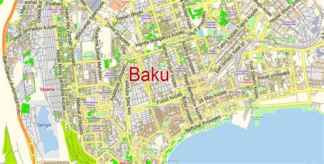 Baku Azerbaijan PDF Map ENG / AZ Low detailed City Plan editable Adobe ...