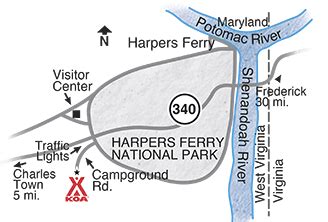 Harpers Ferry, West Virginia Campground Map | Harpers Ferry / Civil War Battlefields KOA Holiday