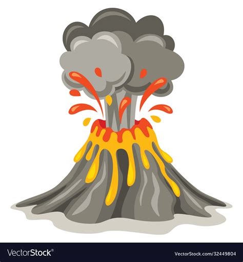 Volcano eruption and lava drawing Royalty Free Vector Image