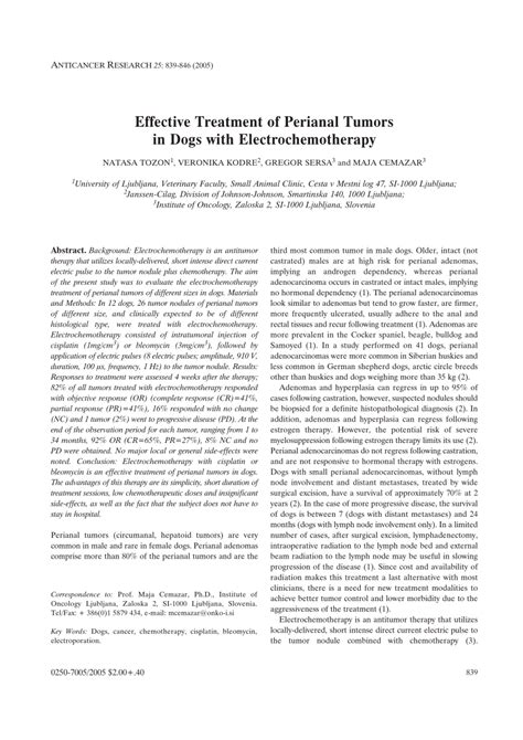 (PDF) Effective treatment of perianal tumors in dogs with electrochemotherapy