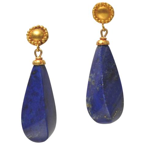 Natural Lapis Lazuli Gold Dangle Earrings at 1stdibs