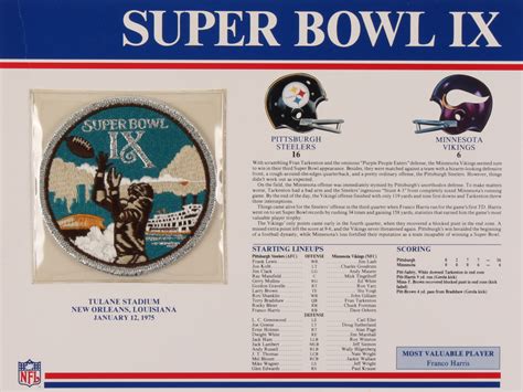 Super Bowl IX Commemorative 9x12 Score Card Display with Patch ...