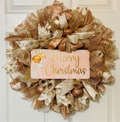 Rose Gold Wreath, Merry Christmas Wreath, Elegant Christmas Decor, A ...