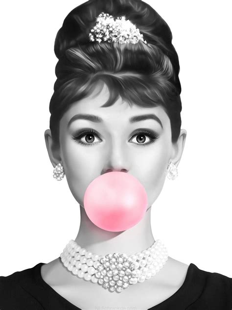 Audrey Hepburn Bubble Gum Poster, Zwart-Wit Print, Mode Pop-Art ...