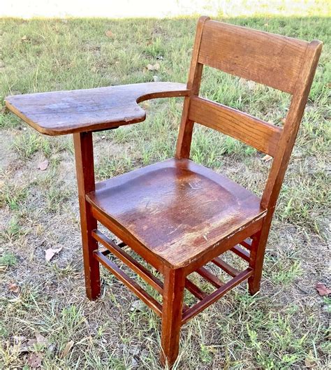 Antique Vtg Solid Oak Wood Wooden Right Hand Child Student school Desk ...