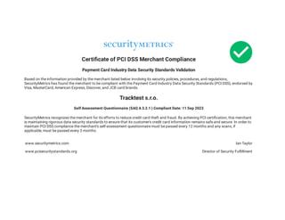 Tracktest PCI compliance certificate | PPT