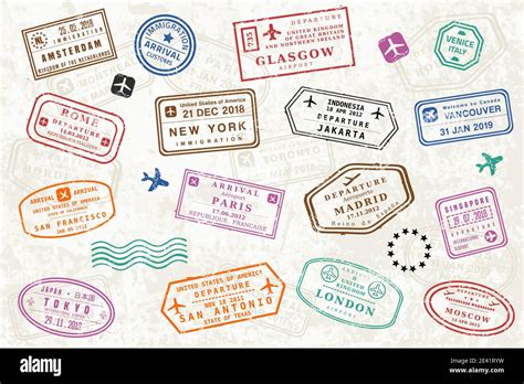 World travel passport stamps. Vector illustration old style visa ...