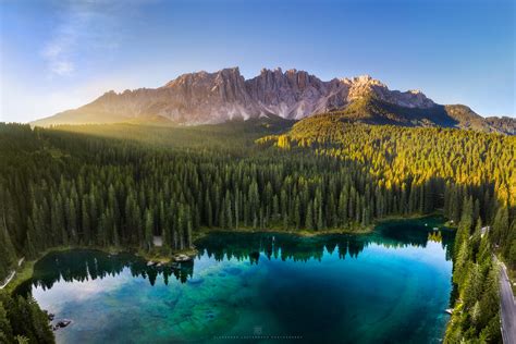 Sunrise at Lago di Carezza | This aerial photo was taken on … | Flickr