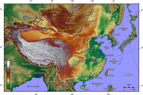 Topographic map of China 2005 - Full size