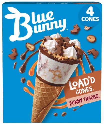 Blue Bunny Load'd Cones Bunny Tracks Frozen Dessert, 4 - 4 FL OZ - Kroger