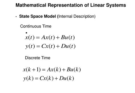 PPT - Mathematical Representation of Linear Systems State Space Model ...