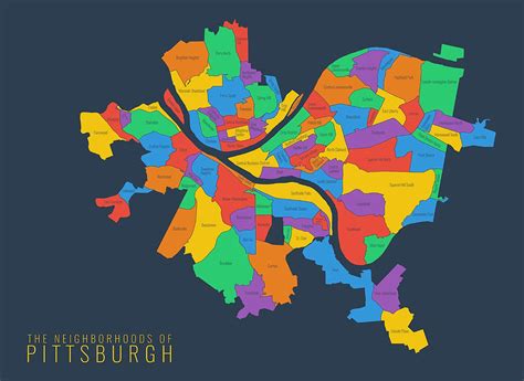 Map of Pittsburgh Neighborhoods Canvas Print Painting by Owen Chloe ...