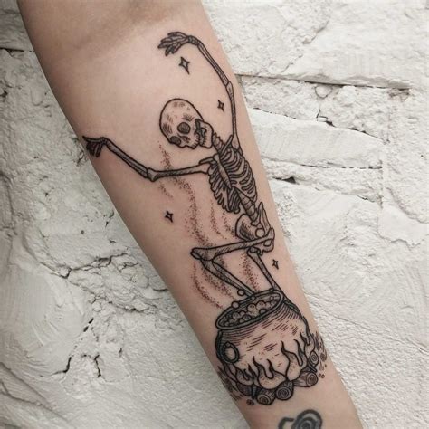 Dancing skeleton and cauldron tattoo - Tattoogrid.net