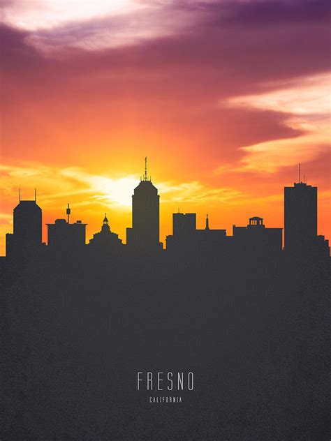 Fresno California Sunset Skyline 01 Painting by Aged Pixel