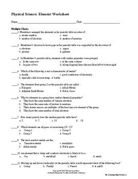 Physical Science: Element Worksheet by The Learning Shop Resources