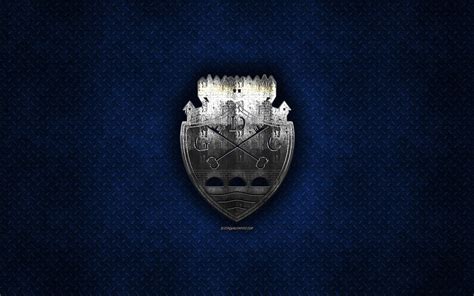 GD Chaves Portuguese football club blue metal texture metal logo emblem Chaves Portugal Primeira ...