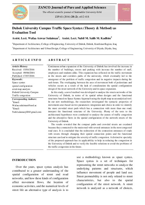 (PDF) Duhok University Campus Traffic Space Syntax (Theory & Method) as ...