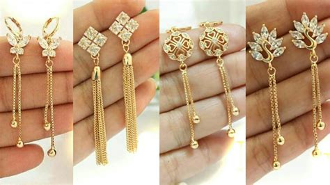 New Simple & Fancy Long Gold Earrings||Beautiful Gold With Daimond Earrings designs|| - YouTube