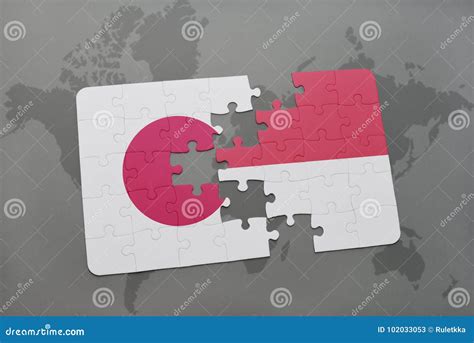 Puzzle with the National Flag of Japan and Indonesia on a World Map ...