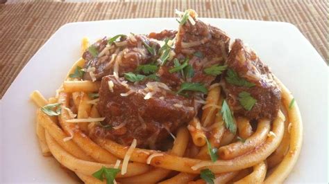 Kokkinisto Moshari - Greek Style Beef Stew in Tomato Sauce with Spaghetti - ABC Everyday