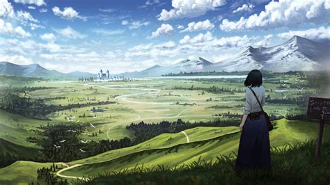 Anime girl in landscape Wallpaper 4k Ultra HD ID:3730