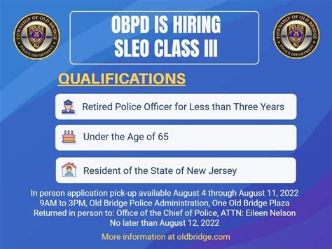 The Old Bridge Police Department is now accepting applications for SLEO Class III Officers | Old ...