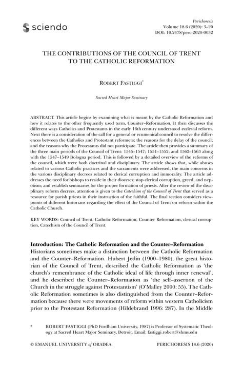 (PDF) The Contributions of the Council of Trent to the Catholic Reformation