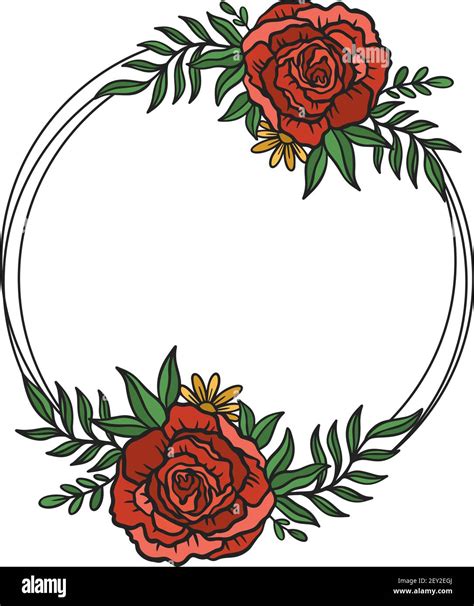 Flower frame double round.Floral circle border botanical drawing style Stock Vector Image & Art ...