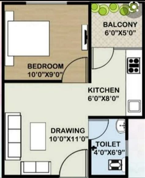 1 BHK Flat Design for a Family of 4