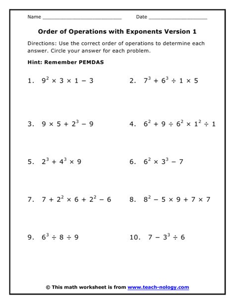 Gallery For > Order Of Operations Worksheets