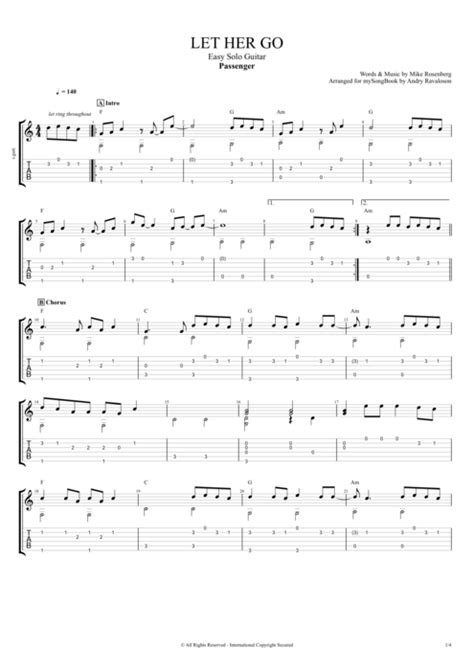 Let Her Go Tab by Passenger (Guitar Pro) - Easy Solo Guitar | mySongBook