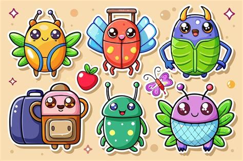 Cute cartoon insects with happy faces and bright colors | Premium AI-generated vector