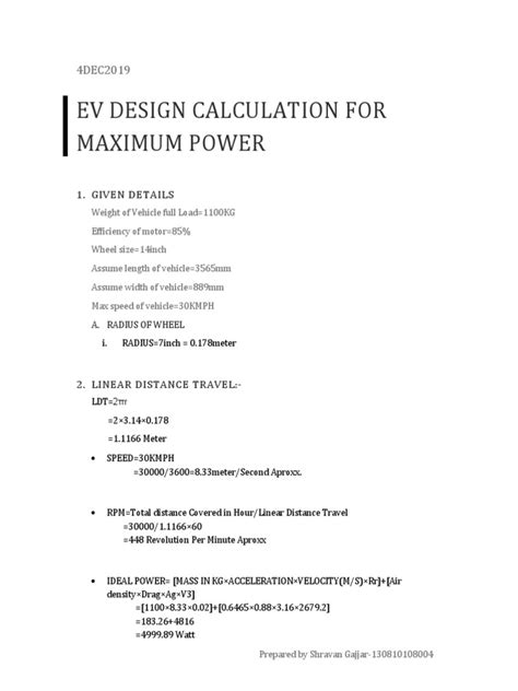 EV Design Calculation | PDF | Drag (Physics) | Aerodynamics