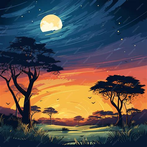 Savannah landscape cartoon vector | Premium AI-generated vector