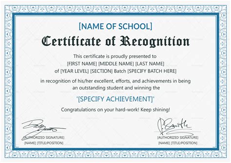 Outstanding Student Recognition Certificate Design Template in PSD, Word