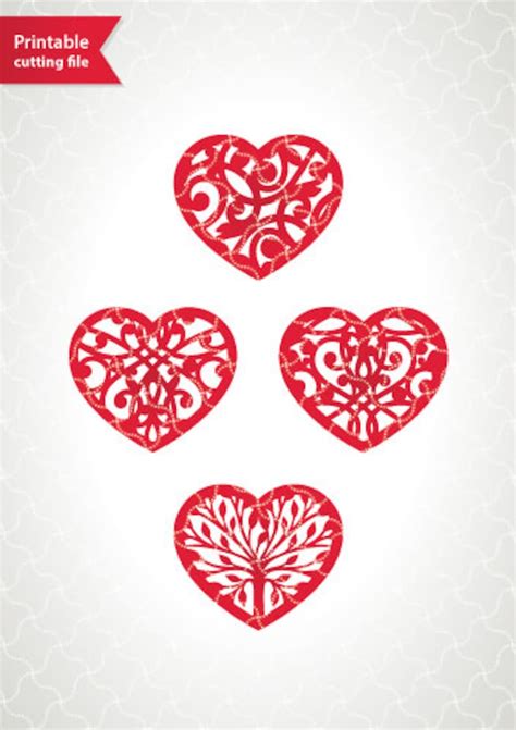 Silhouette Cricut Heart Valentine Svg Template ai Eps Dxf - Etsy