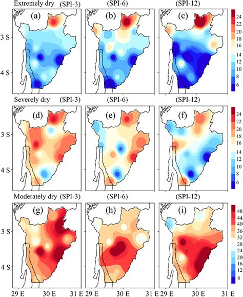 Spatial patterns of drought duration by the number of months based on ...