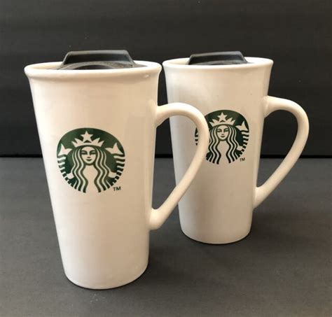 2- 2012 Starbucks Tall Ceramic Travel Mugs W/ Splash Guard Lids 16 Ounce | eBay