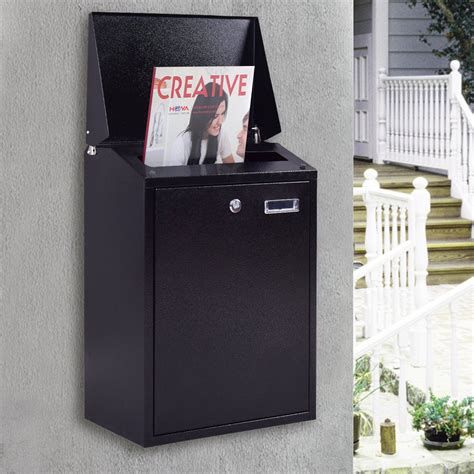 CASART Large Steel Lockable Mailbox Locking Home Letter Post Box Wall Mounted Outdoor Black ...