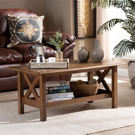 Baxton Studio Reese Traditional Transitional Walnut Brown Finished Rectangular Wood Coffee Table ...