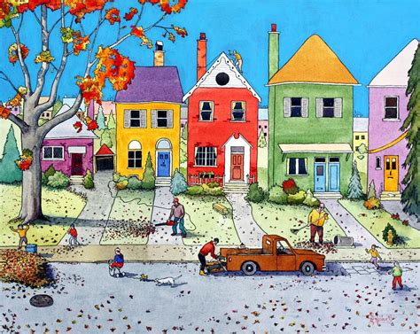 Whimsical Urban Autumn Painting by Ian Nicholl