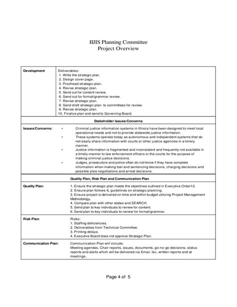 Standard Project Overview Template Free Download