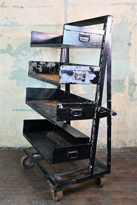 adjustable four shelf industrial carts — ARCHITECTURAL ANTIQUES