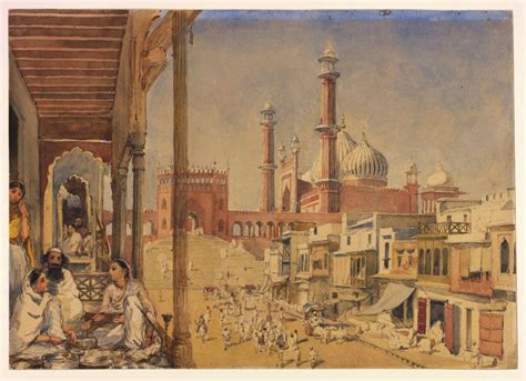 William Carpenter's painting of Jama Masjid, Delhi, as seen from a balcony, along with houses ...