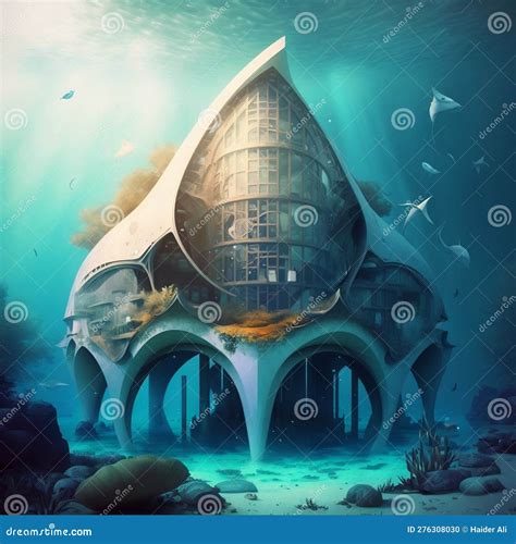 Modern Style Houses of the Future Submerged Underwater. Generative AI ...