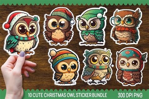 Cute Christmas owl Sticker Bundle