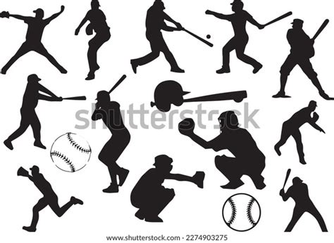 Baseball Silhouettes Collection Vector Image Baseball Stock Vector ...