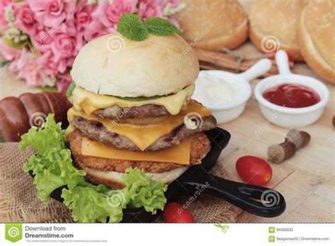 Double Hamburger with Double Cheese is Tasty. Stock Image - Image of fast, grilled: 94583033